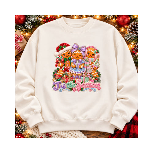 Gingerbread Christmas Sweatshirt – Cute Tis the Season Holiday Graphic Pullover