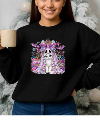 Cute Spooky Cat Princess Sweatshirt – Pastel Halloween Crewneck