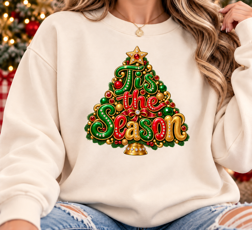 Tis the Season Christmas Sweatshirt – Jeweled Holiday Tree Graphic Pullover