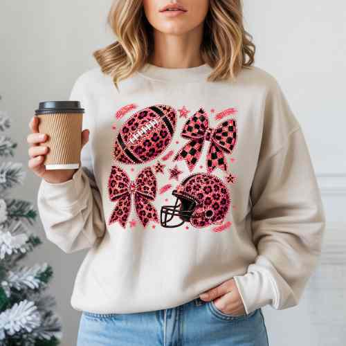 Pink Football Game Day Shirt – Leopard Bow & Helmet Tee