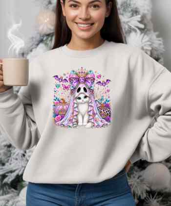 Cute Spooky Cat Princess Sweatshirt – Pastel Halloween Crewneck