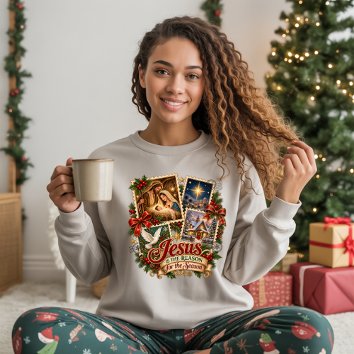 Jesus Is the Reason for the Season Christmas Sweatshirt – Vintage Nativity Christian Holiday Sweater