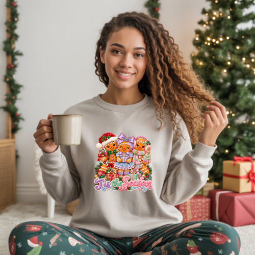 Gingerbread Christmas Sweatshirt – Cute Tis the Season Holiday Graphic Pullover